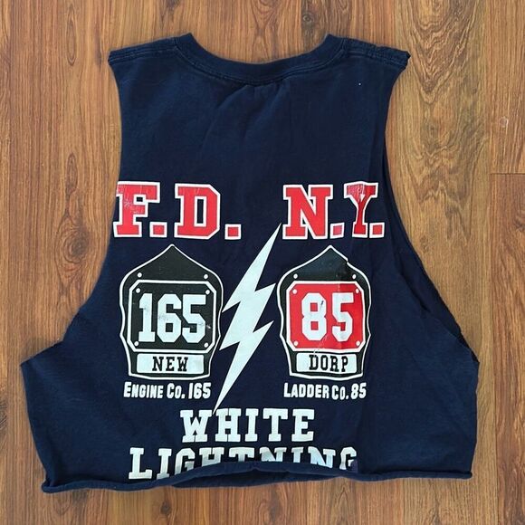 FDNY white lightning propped cut off T-shirt navy red white and blue s/m - Picture 1 of 3